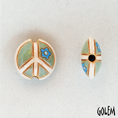 Peace sign, Light Green, lentil bead size S