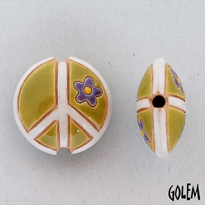 Peace sign, Apple Green, lentil bead size M 