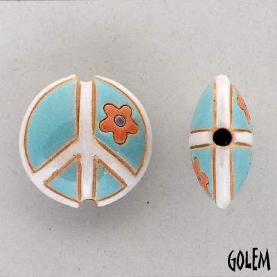 Peace sign, Light Blue, lentil bead size M 