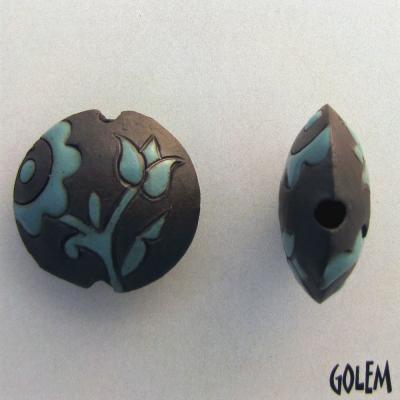 Blue lace, dark lentil bead size M