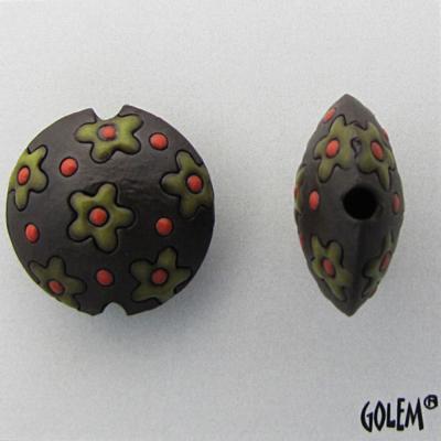 olive flowers and dots - dark lentil