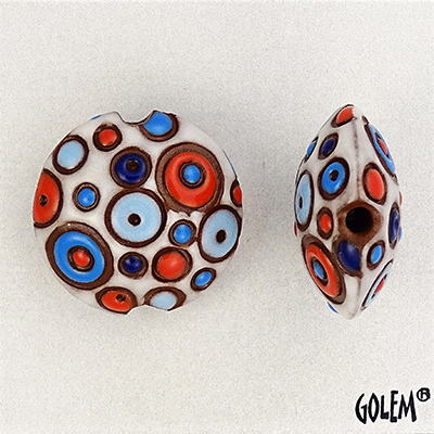 Cool Bubbles, white/blue/red, lentil bead size M