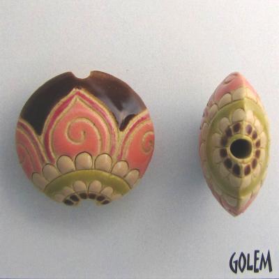 Paisley Flower - lentil bead size M, pink & brown