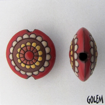 Paisley Flower - red on terracotta, lentil size M