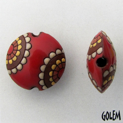 Paisley Flower - red on terracotta, lentil size M