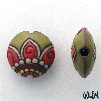Paisley Flower - red & green on terracotta