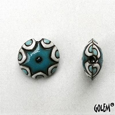 Sun design - blue & white on dark, lentil size S