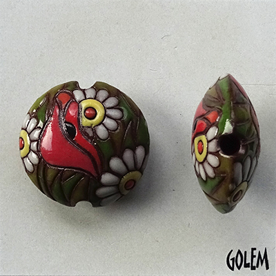 Poppy meadow - terracotta lentil bead, Size M