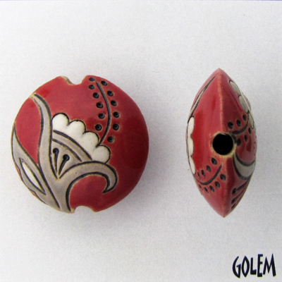 Paisley Flower - lentil bead size M, Tuscany Red