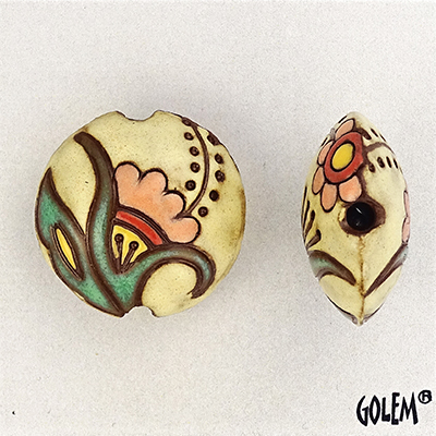 Paisley Flower - lentil bead size M, Ivory