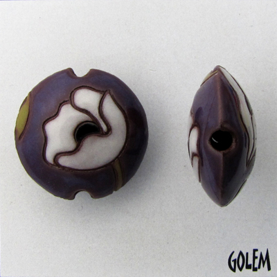 White poppies on purple, terracotta lentil size M