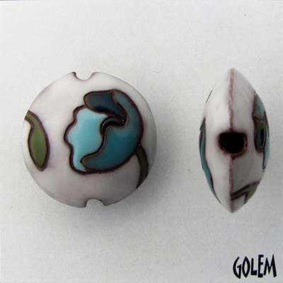 Blue poppies on white, terracotta lentil size M
