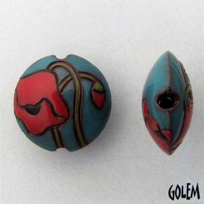 Red poppies on Aqua, terracotta lentil size M