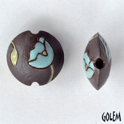 dark lentil bead, blue poppies