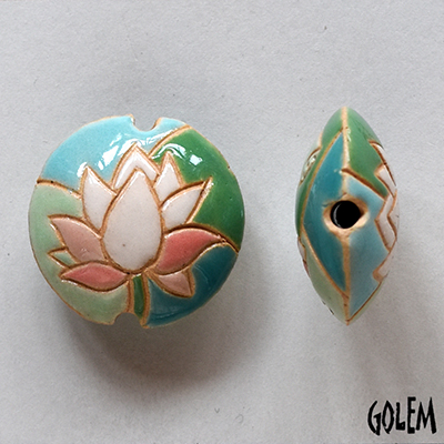 Lotus, blue & green - lentil bead, size M