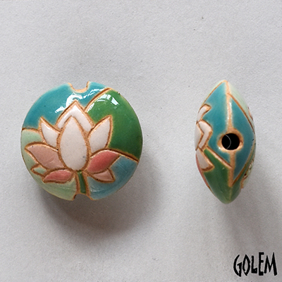 Lotus, blue & green - lentil bead, size MS