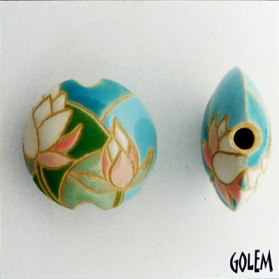 Lotus on green & blue - lentil bead, size M