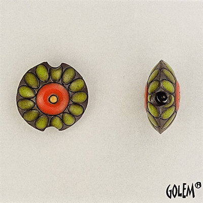 Small flower, green & red on dark, Size S