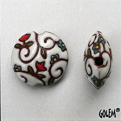 Spirals & Flowers, White, lentil bead size M
