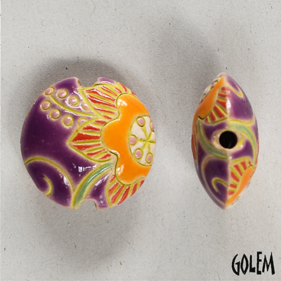 Cotton flower, purple & yellow, lentil size M