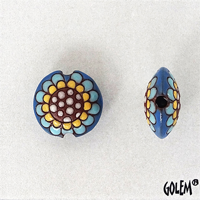 Blue Paisley Flower, lentil bead size S