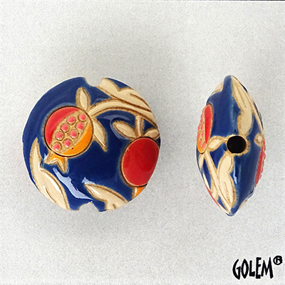 Pomegranates on blue - lentil bead size M