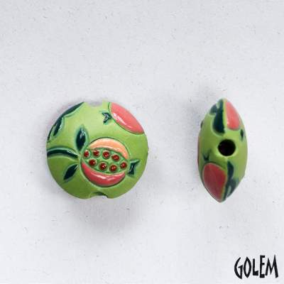 Pomegranates on light green, lentil bead Size S