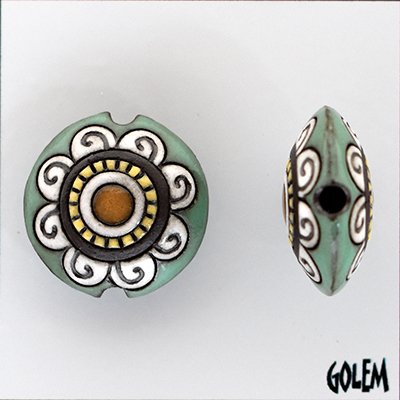 Flower mandalas - Green, Tan, White on dark clay
