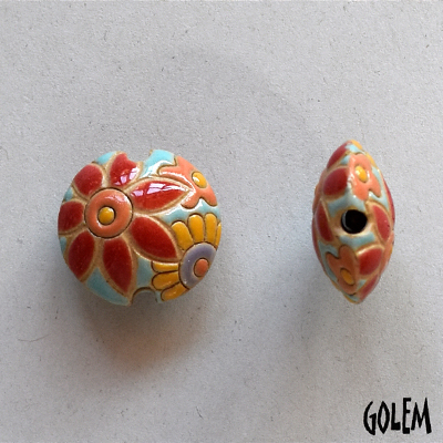 Red & Yellow flowers on light blue, lentil, size S
