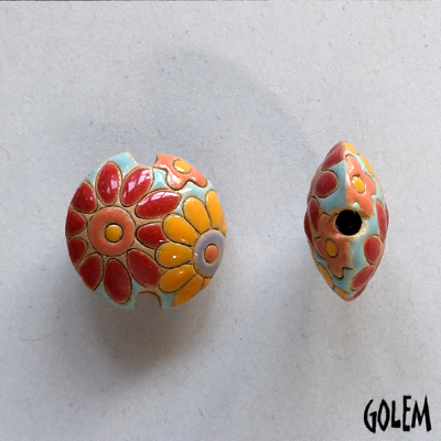 Red & Yellow flowers on light blue, lentil, size S