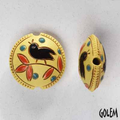 Black bird on yellow - lentil bead size M