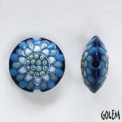 Blue flower, dark blue lentil bead size M