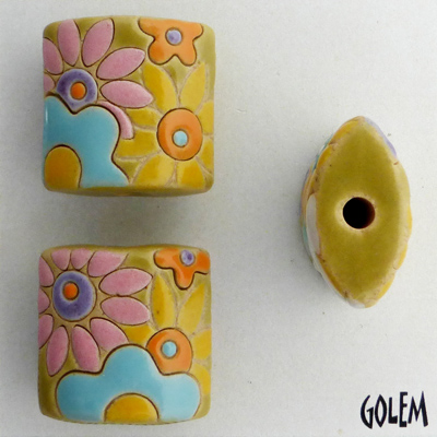 Flowers in pink & yellow, pillow bead size XL