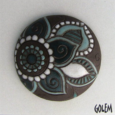 Paisley, domed round, aqua on dark