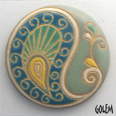 Paisley, large round, blue/green