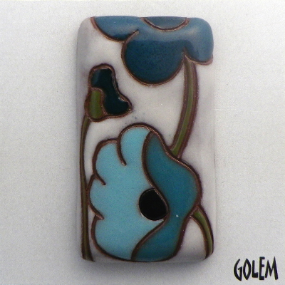 Blue poppies, rectangle cabochon