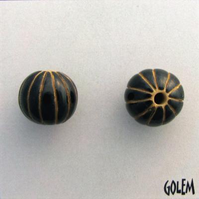 Melon bead - black stripes on light clay