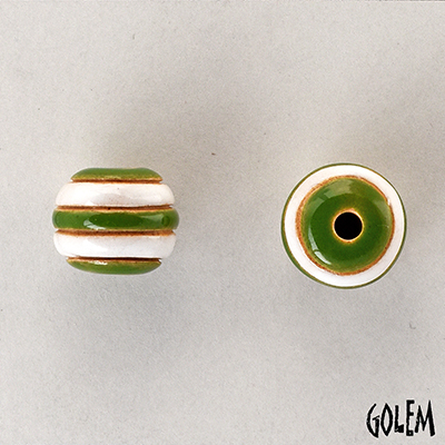 white & green stripes, round bead