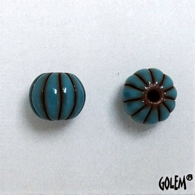 Melon bead - Carribean stripes on terracotta