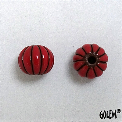 Melon bead - Neon Red stripes on terracotta