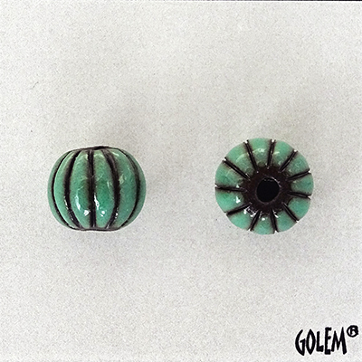 Melon bead - Green Jade stripes on dark