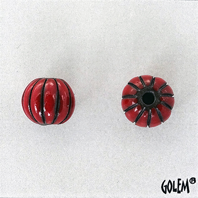 Melon bead - Red stripes on dark