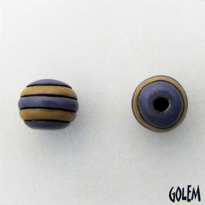 Purple & Ginger stripes on dark round bead