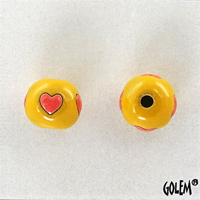Vertical  Hearts - Pink on yellow