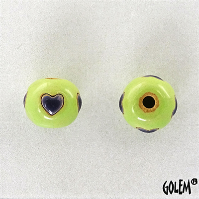 Vertical  Hearts - Purple on light green