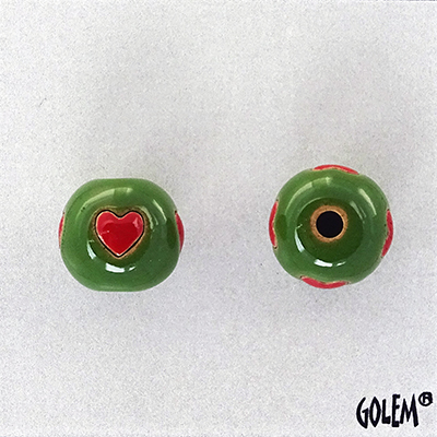 Vertical  Hearts - Red on green