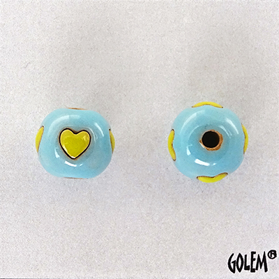 Vertical  Hearts - Chartreuse on light blue