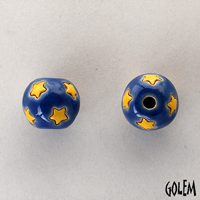 round bead, little stars on medium blue