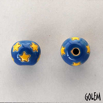 round bead, little stars on navy blue