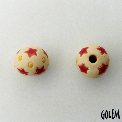 Red stars, yellow dots on round bead